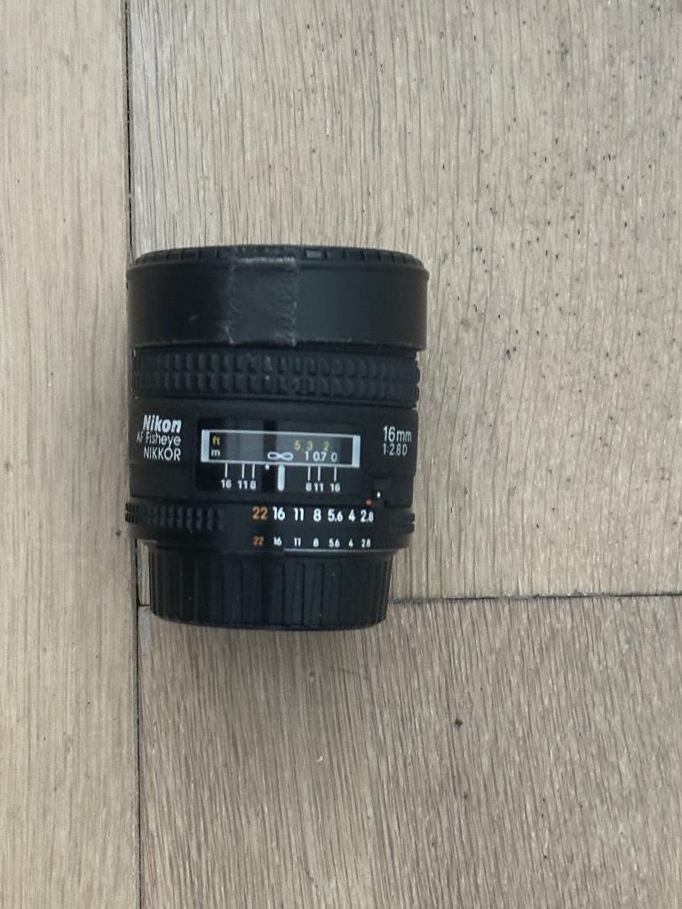 Nikon 16 mm fisheye, Ophalen, Gebruikt, Groothoek Fisheye-lens