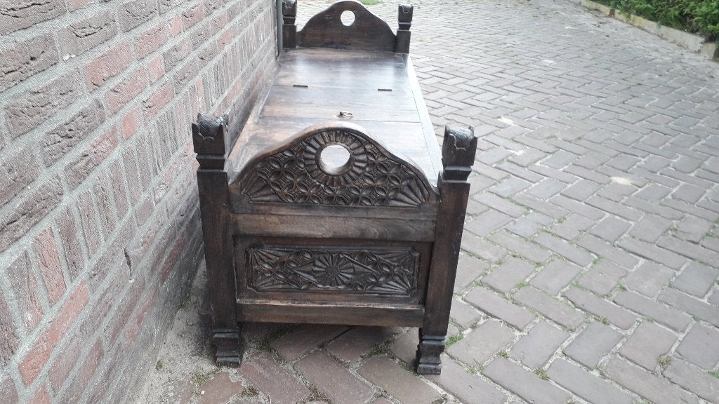unieke rijstkist teak bank met opbergruimte, Antiek en Kunst, Ophalen