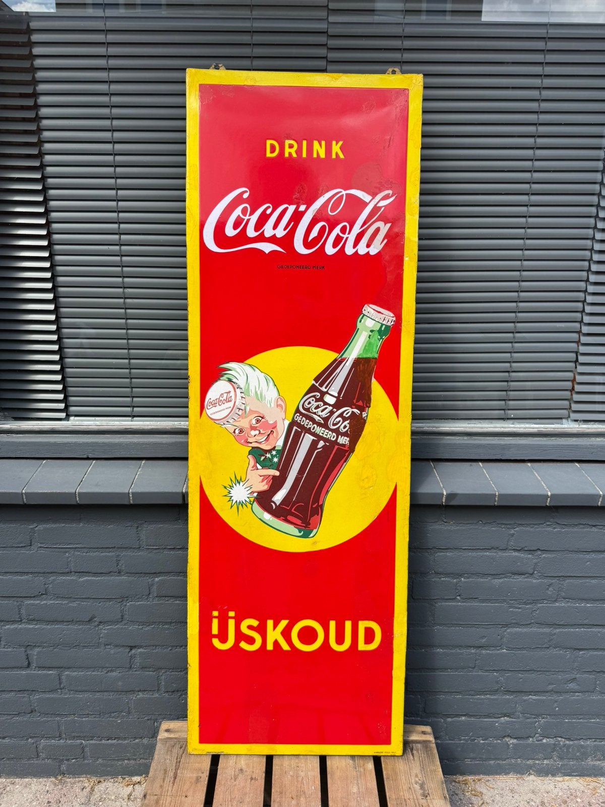Oud Coca Cola emaille reclamebord, Verzamelen, Merken en Reclamevoorwerpen, Gebruikt, Reclamebord, Ophalen