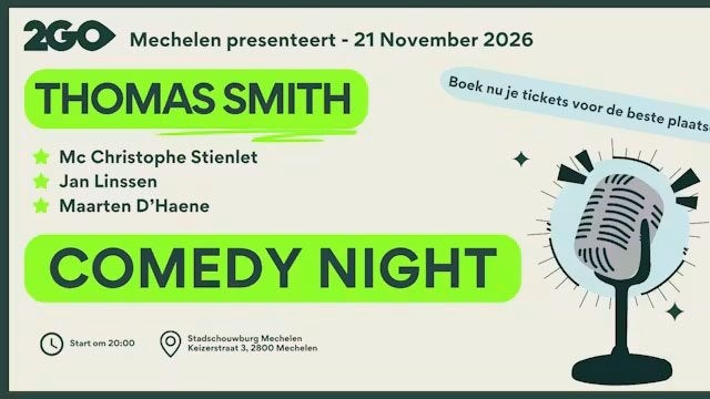 5 tickets MECHELEN LACHT met o.a. Thomas Smith - 21.11.2026, Tickets & Billets, Théâtre | Cabaret & Humour, Trois personnes ou plus
