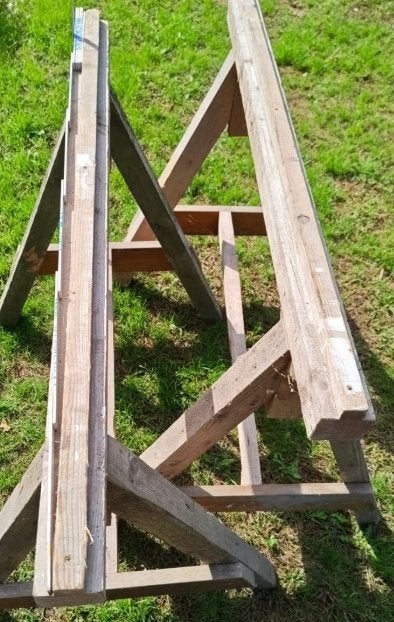 2 mooie rustieke houten schragen ideaal voor werktafel, Doe-het-zelf en Bouw, Ophalen