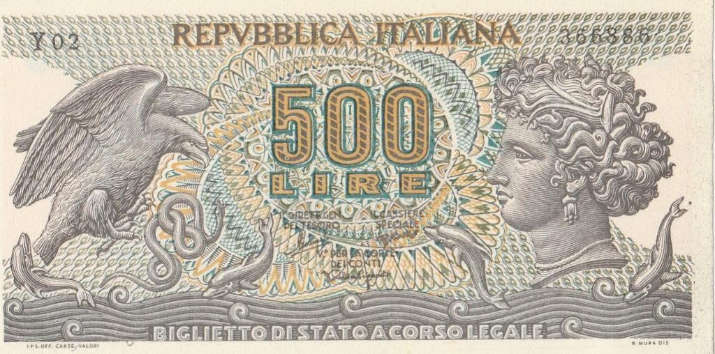 Italie 500 lires avec l'image d'Aretusa (1966) UNC, Enlèvement ou Envoi, Italie