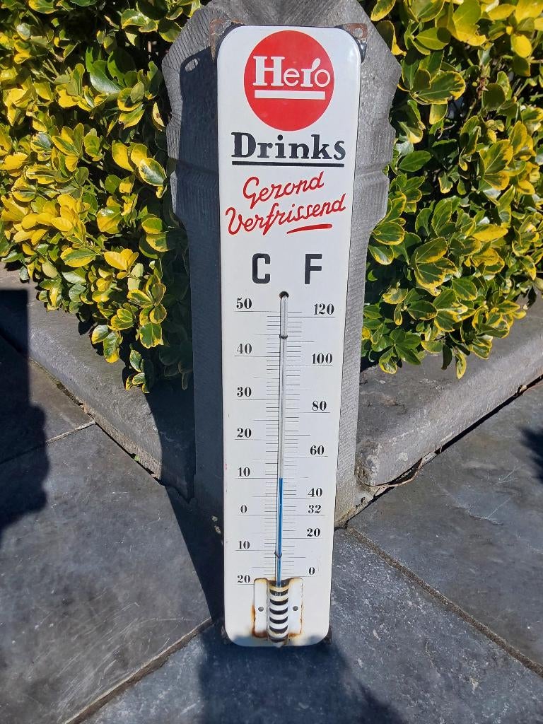 Emaille Originele werkende Hero Thermometer, Ophalen of Verzenden, Zo goed als nieuw, Overige typen