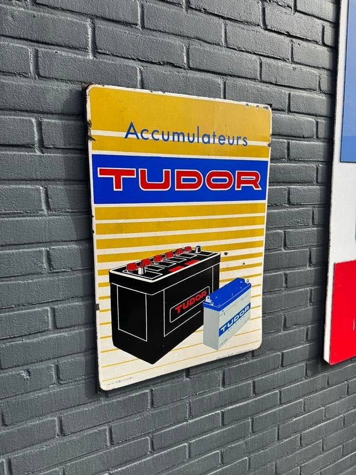 Vintage Tudor Accumulateurs Emaille Reclamebord