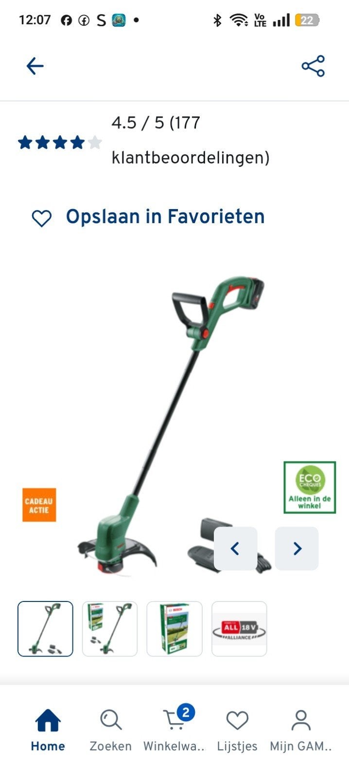 Kanten maaier, Tuin en Terras, Grastrimmers, Ophalen, Accu, Zo goed als nieuw, Minder dan 10 cm