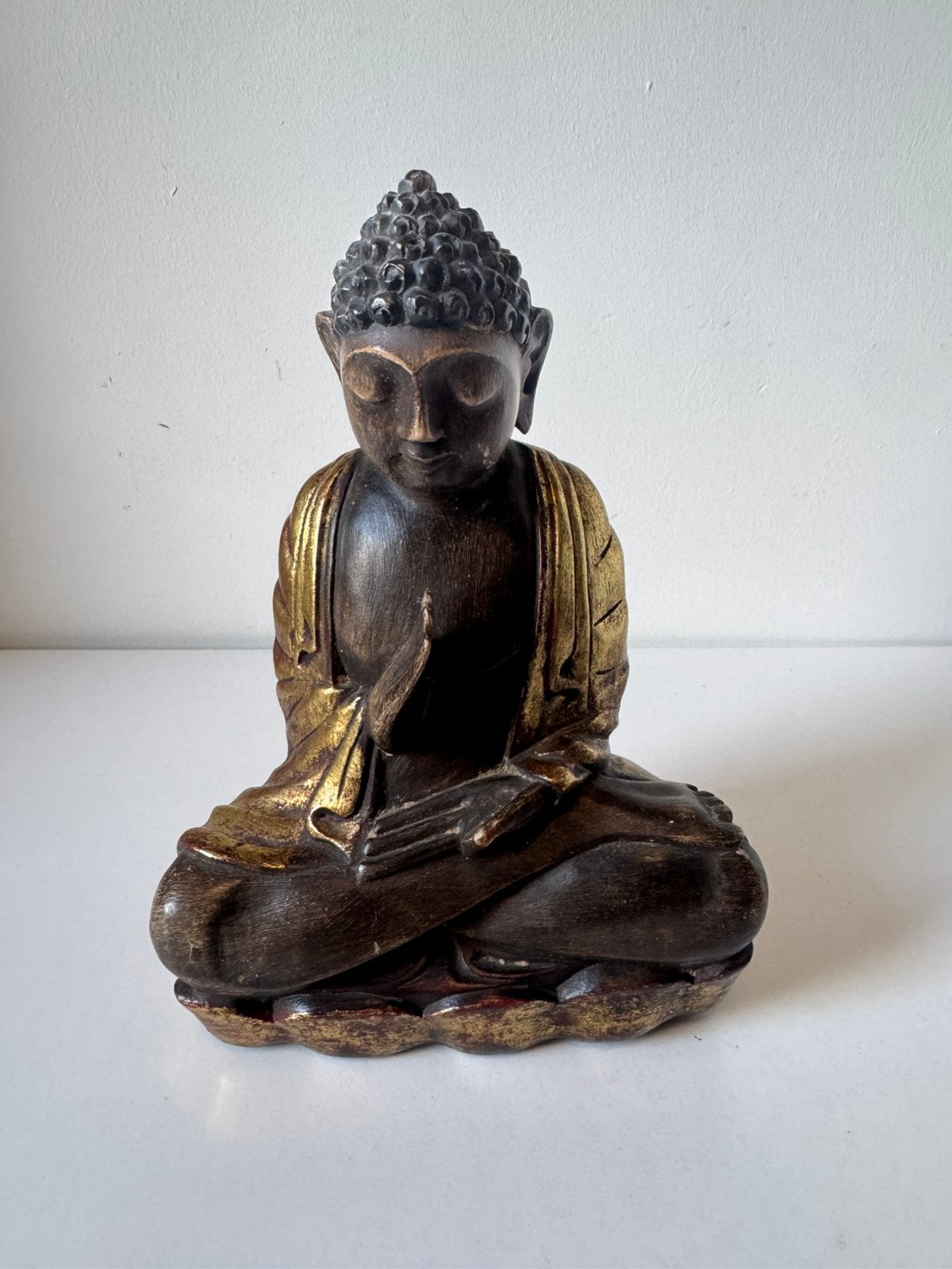 Polychrome houten Boeddha, Ophalen of Verzenden, Zo goed als nieuw, Hout