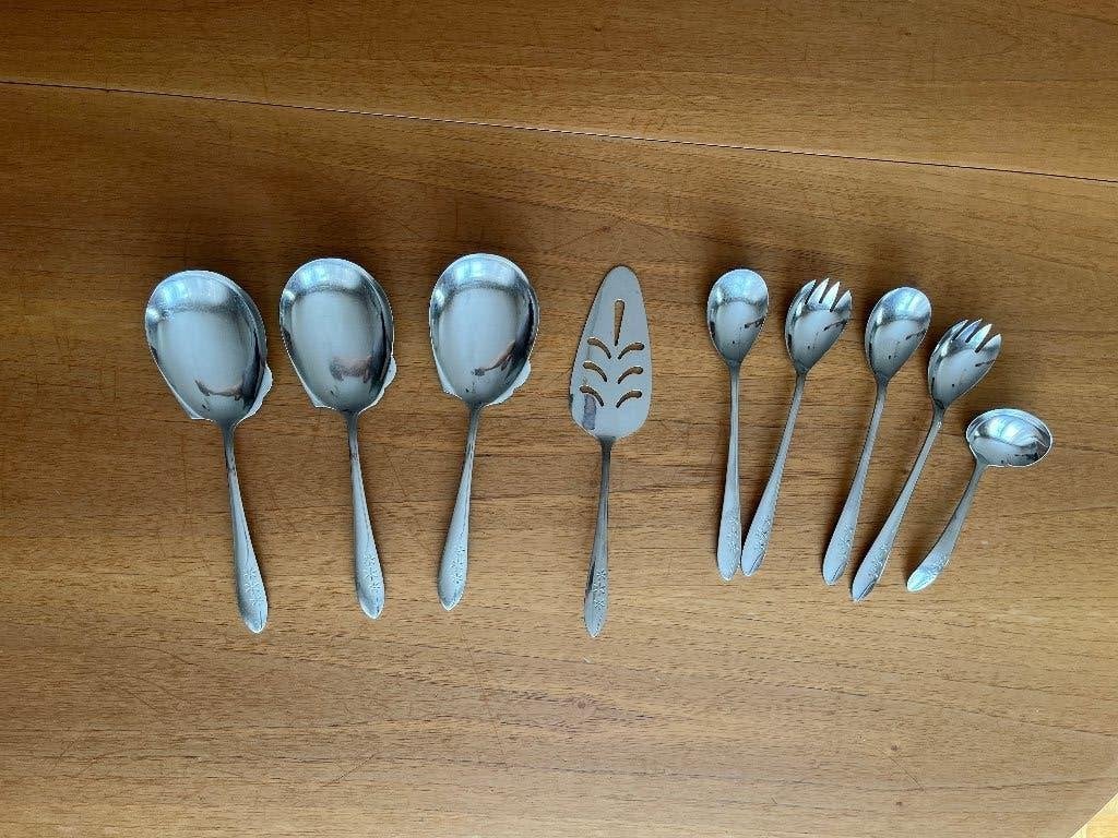 9-delige set vintage serveerbestek, Huis en Inrichting, Keuken | Bestek, Overige materialen, Gebruikt, Ophalen of Verzenden, Overige merken
