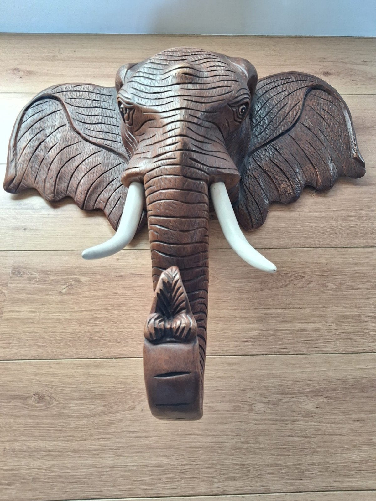 XXL Vintage Houten Olifantenkop (66x67 cm), Ophalen, Hout, Beeld