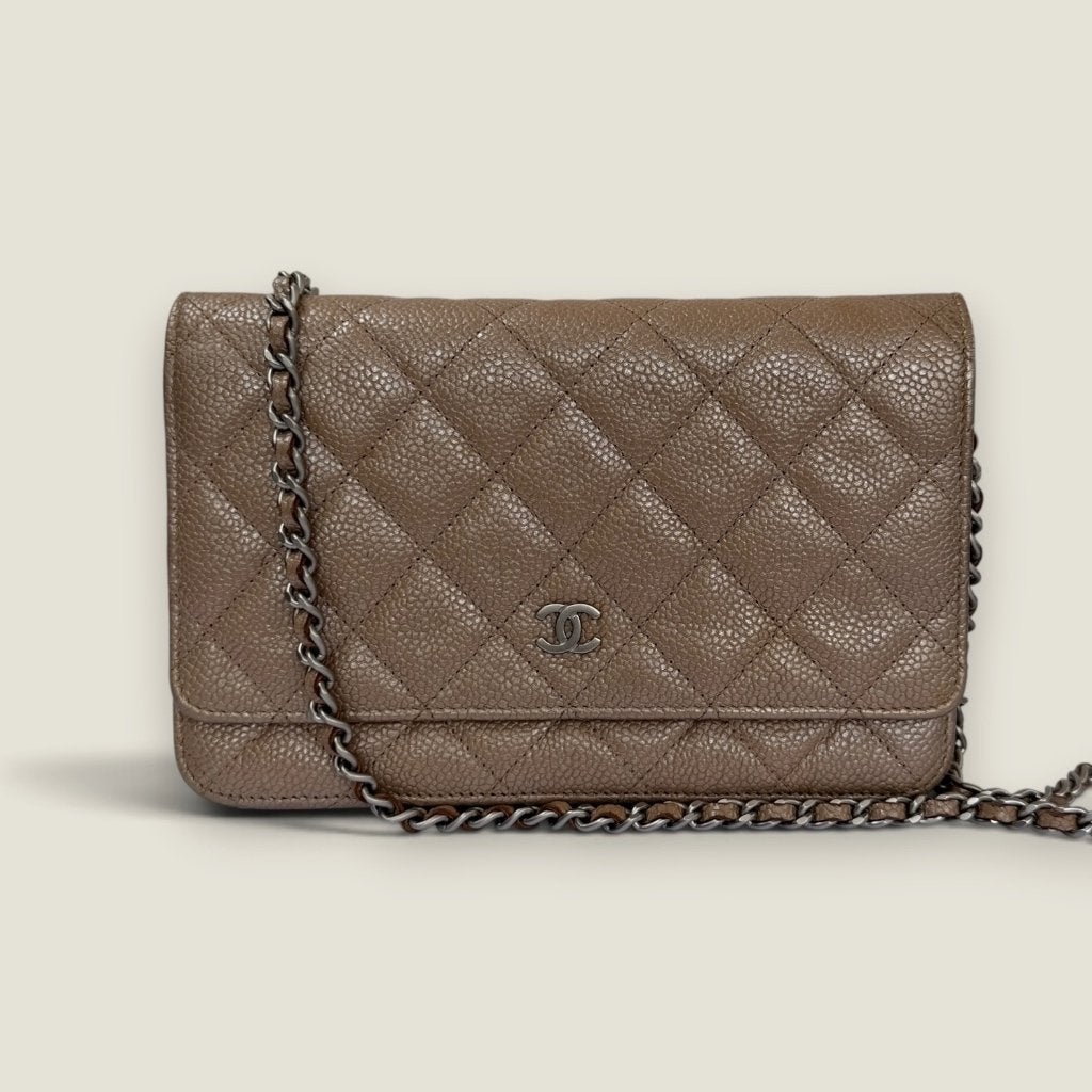 Chanel wallet on chain beige caviar leer, Overige merken, Gebruikt, Beige, Ophalen of Verzenden