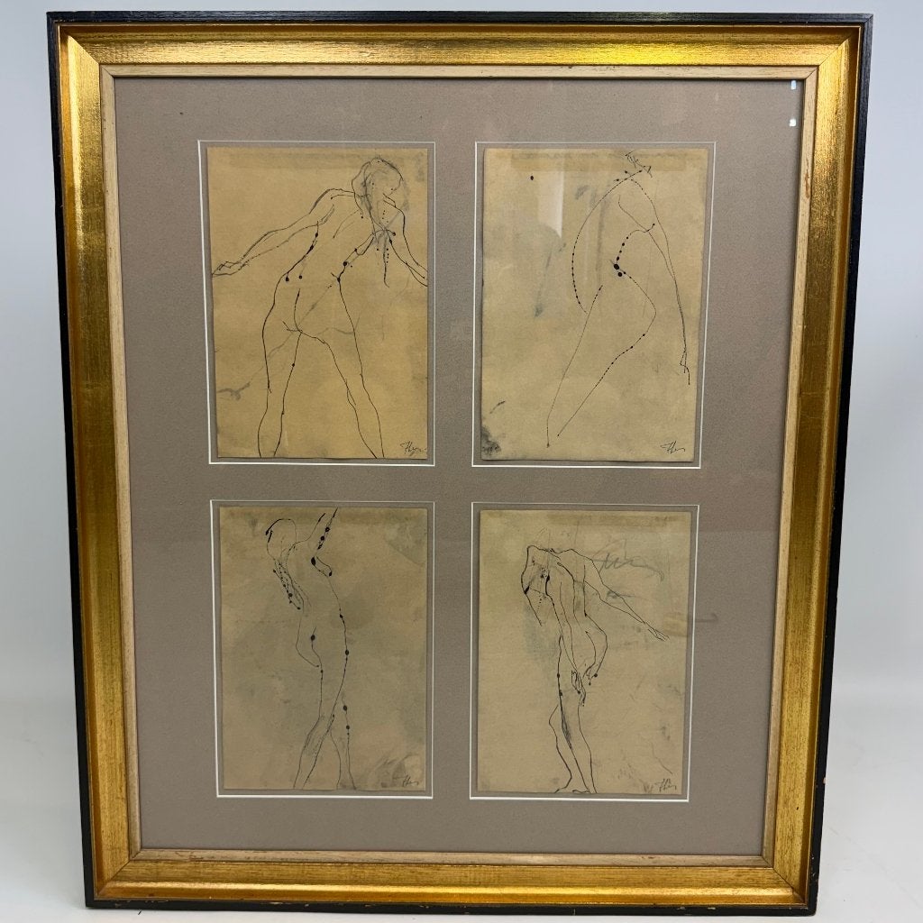 Compositie van schetsen van silhouetten op papier, Antiek en Kunst, Kunst | Tekeningen en Fotografie, Ophalen of Verzenden