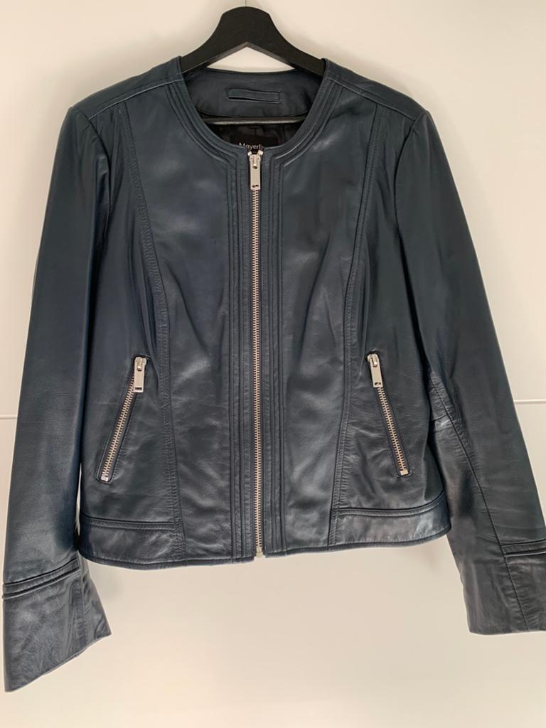 Donker blauw leren jasje, Kleding | Dames, Jassen | Zomer, Ophalen of Verzenden, Zo goed als nieuw, Maat 38/40 (M), Blauw