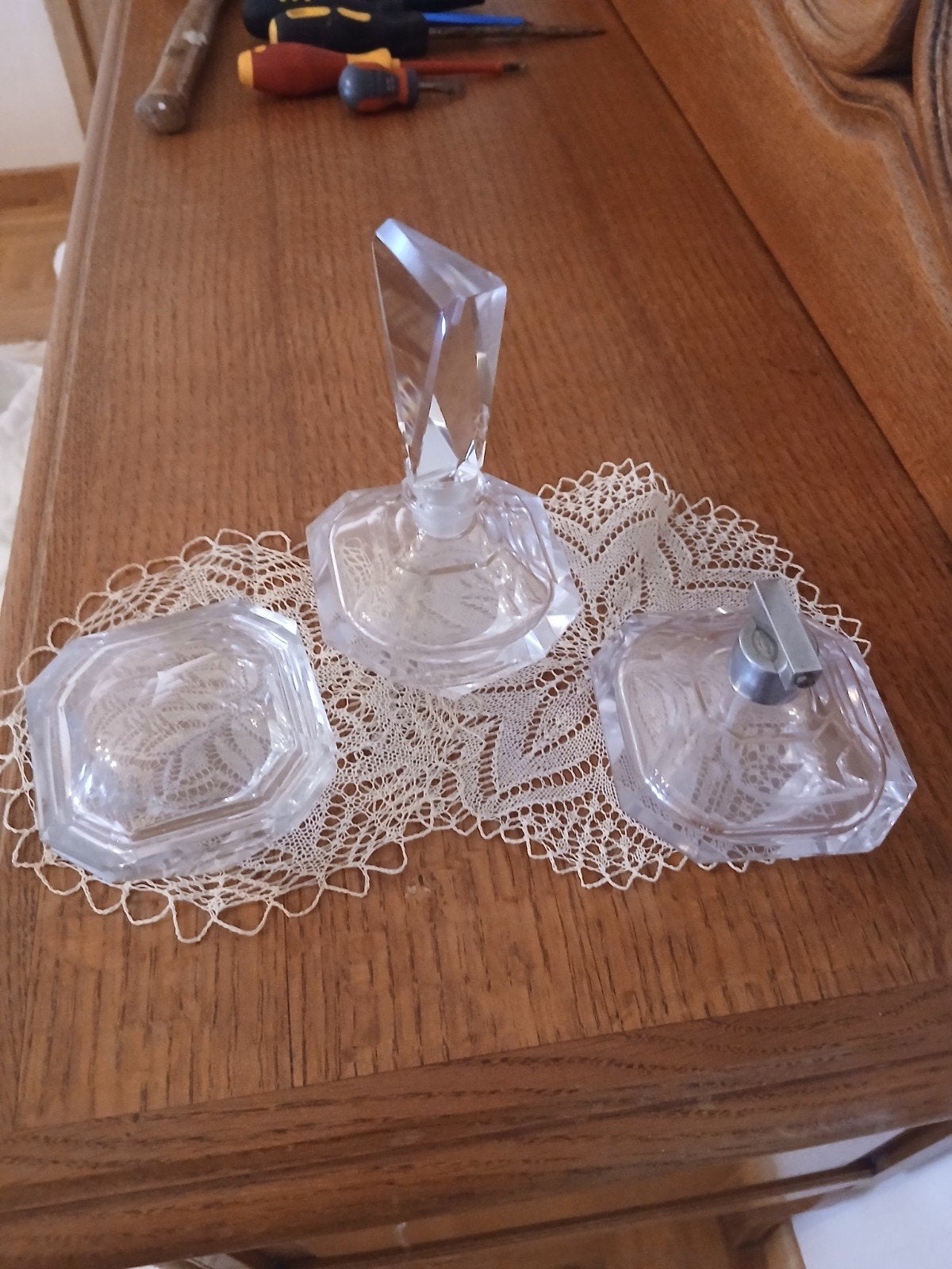 Prachtige Vintage Art Deco Kristallen Kaptafelset (3-delig), Antiek en Kunst, Ophalen