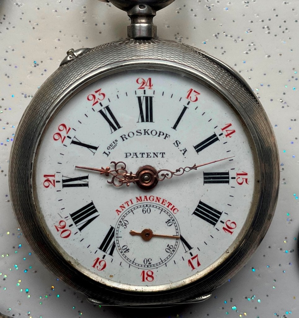 Louis ROSKOPF horloge in sterling zilver, zeldzaam, Ophalen, Zakhorloge, 1900 tot 1930, Met ketting
