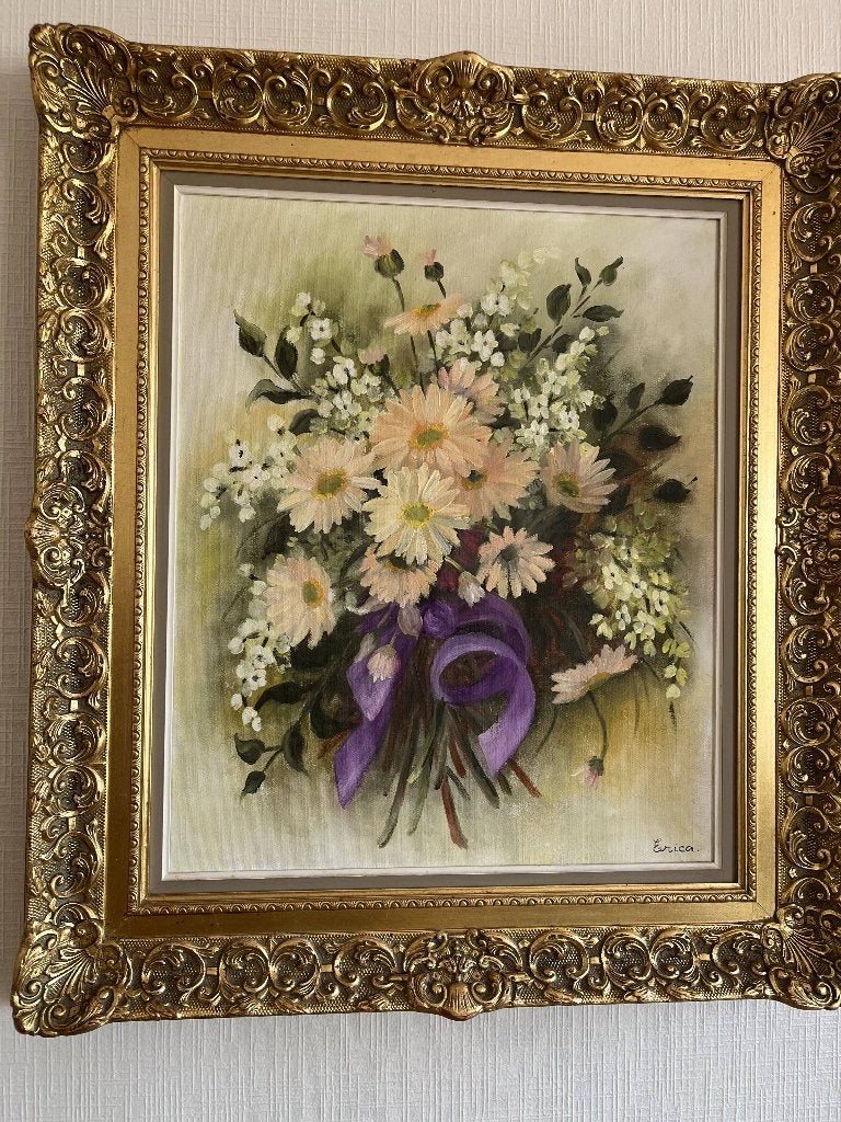 Schilderij bloemen, Antiek en Kunst, Acrylverf, Doek, Klassiek, Origineel werk