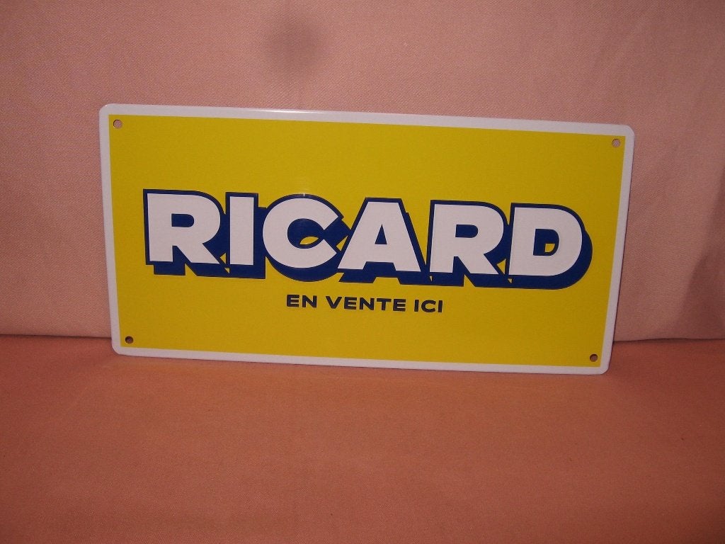 Ricard licht metalen plakkaat, geel, witte letters, Ophalen of Verzenden, Zo goed als nieuw, Reclamebord