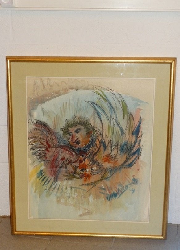 "engeltje" Willy Lecomte uit 1974., Antiek en Kunst, Kunst | Schilderijen | Klassiek, Aquarel, Gesigneerd, Ophalen