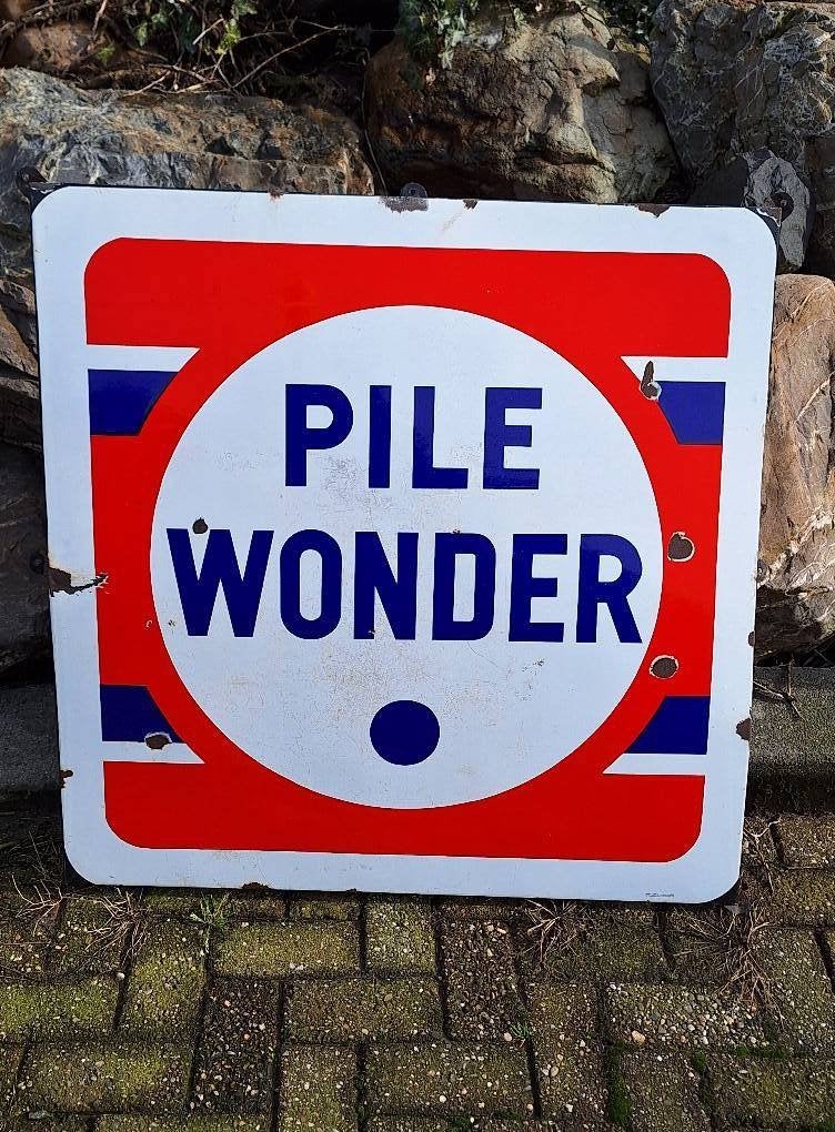 Mega groot XXL emaille bord van het Franse merk PILE wonder., Ophalen, Gebruikt, Reclamebord