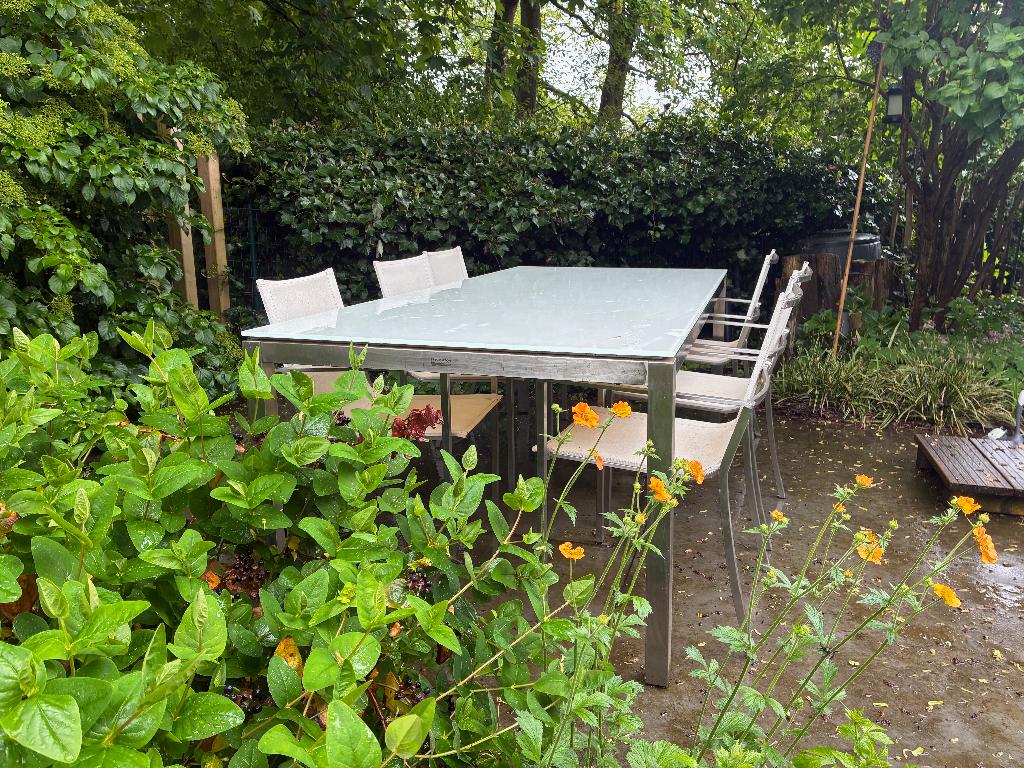 Table et chaises de jardin Jati Kebon (6 pièces), Salons de jardin, Comme neuf, Enlèvement, 6 places