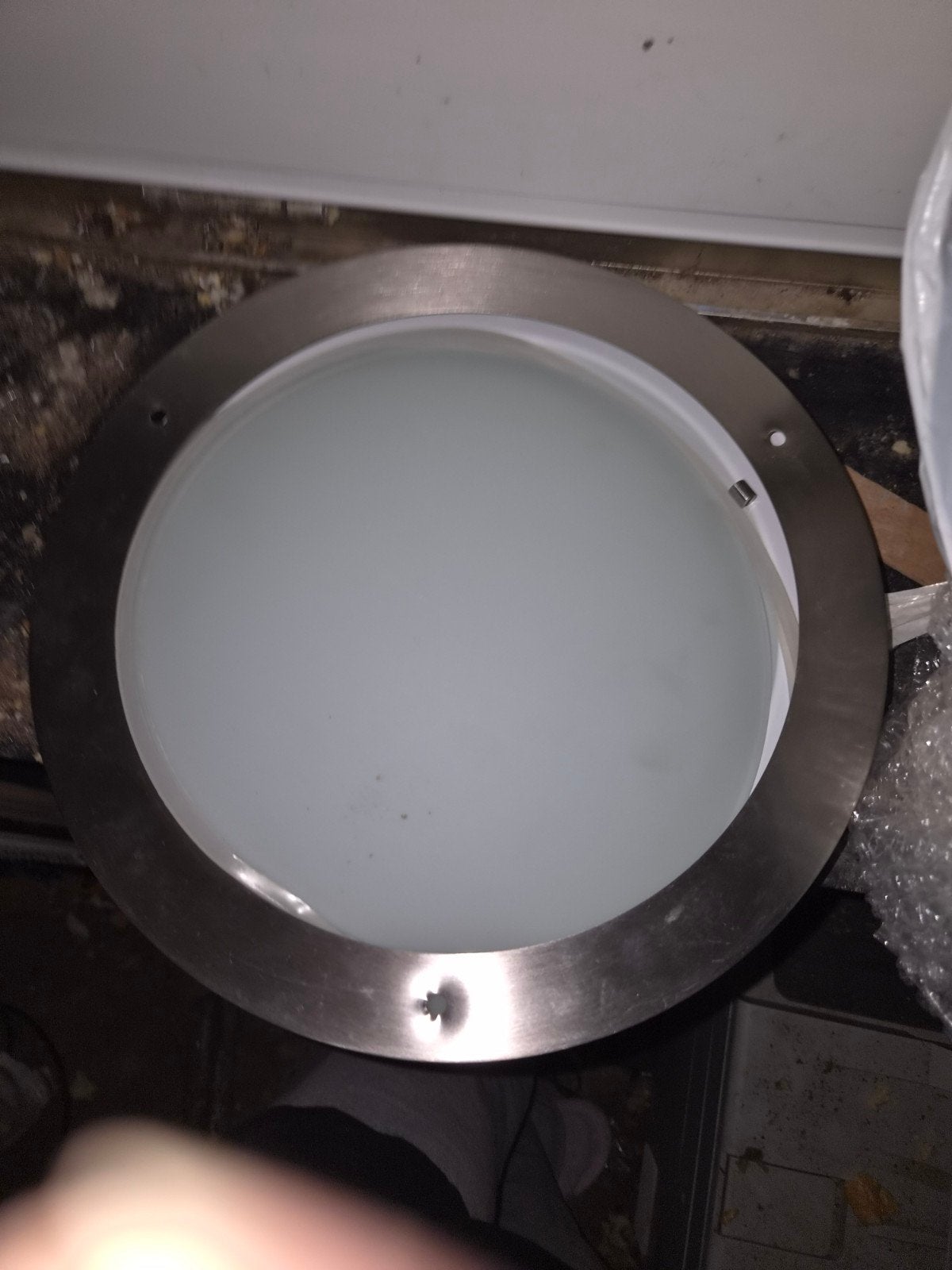 plafonnier en verre rebord inox, Enlèvement ou Envoi, Moderne, Comme neuf, Verre