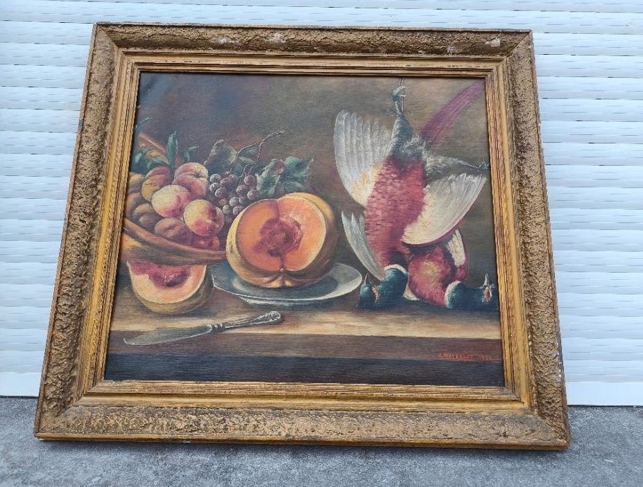 Huile sur toile nature morte signe j waterlot 1924, Antiquités & Art, Enlèvement ou Envoi, Nature morte, Toile