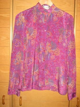 Vintage bloesje met lange mouwen – fuchsia - maat 38, Kleding | Dames, Ophalen of Verzenden, Zo goed als nieuw, Maat 38/40 (M)