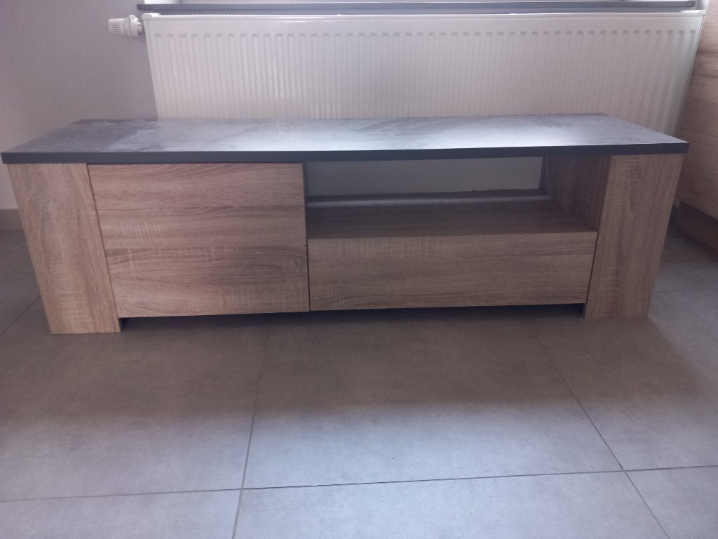 Meuble télé en chêne et béton foncé, Maison & Meubles, Neuf, 25 à 50 cm, Chêne brut et béton foncé, Moins de 100 cm