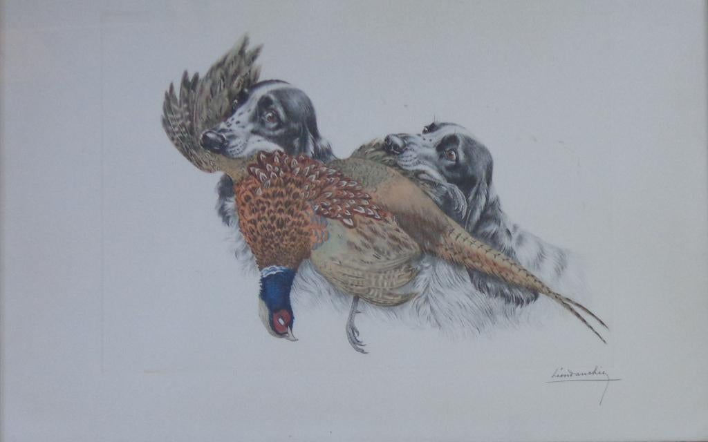 LEON DANCHIN / JACHTHONDEN / KLEURETS / 68x96cm / KADER, Enlèvement