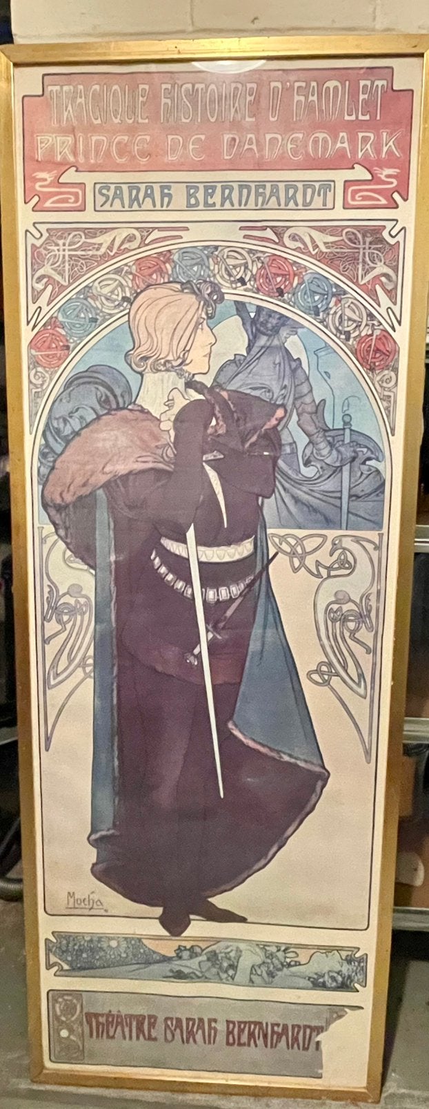 Alphonse Mucha grote affiche– Hamlet met Sarah Bernhardt, Antiek en Kunst, Antiek | Woonaccessoires, Ophalen