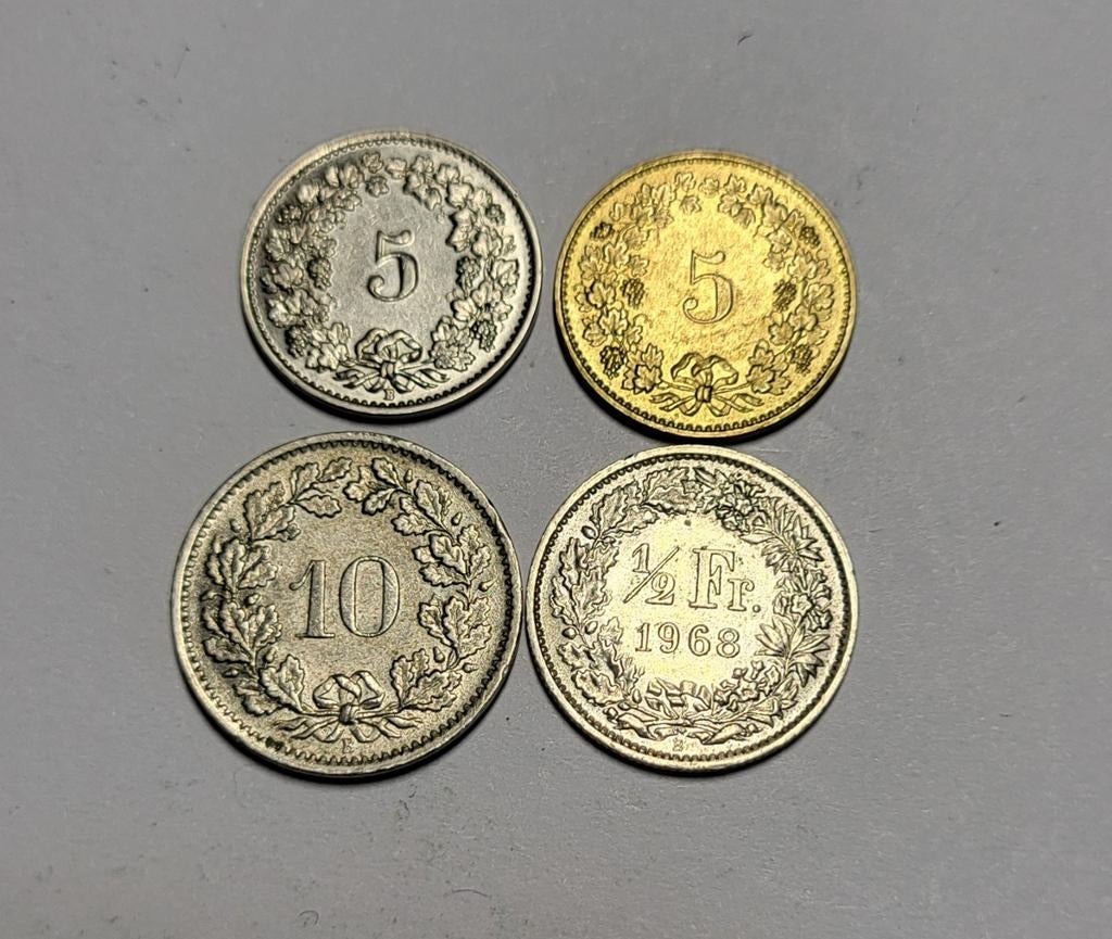 4 Zwitserse munten, Postzegels en Munten, Ophalen