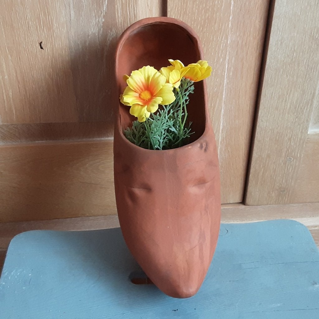 Leuke terracotta bloempot / hangpot / tuinbeeld, L30cm, Tuin en Terras, Ophalen of Verzenden, Gebruikt, Terracotta, Balkon