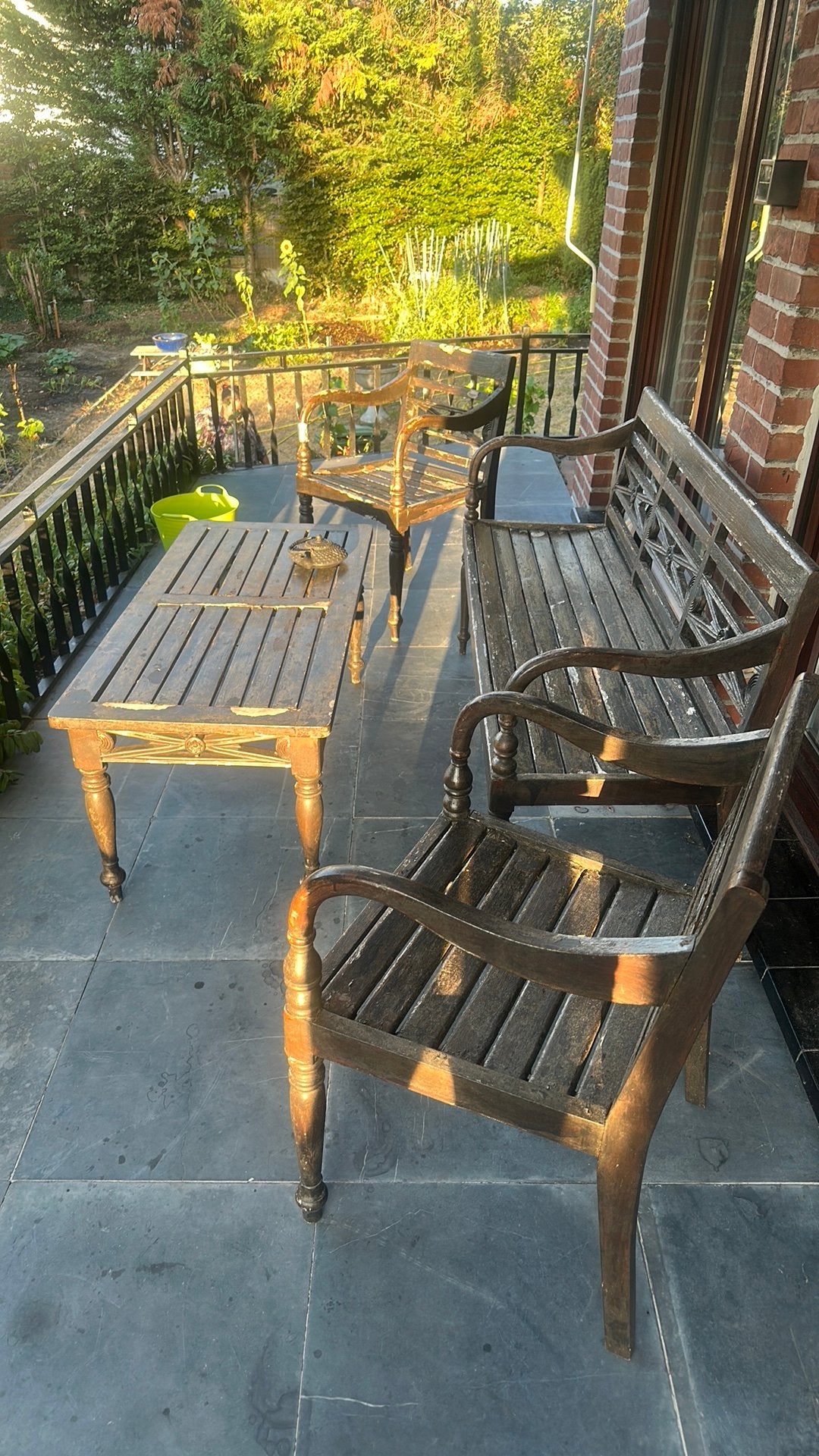 rustieke hardhouten landelijke klassieke tuinset, Tuin en Terras, Ophalen, 5 zitplaatsen, Gebruikt, Loungeset