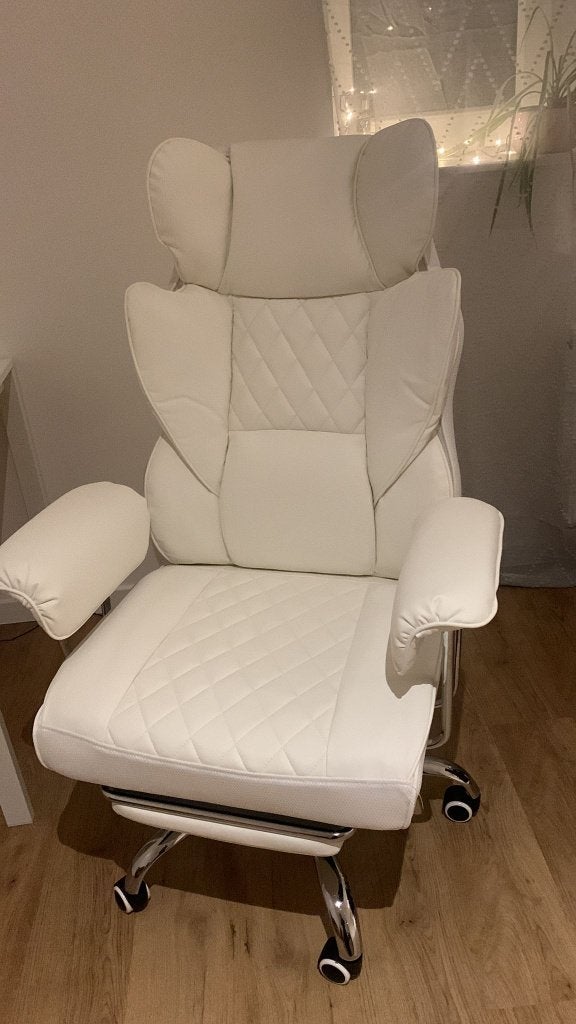 Ergonomic Reclining Gaming Chair with Footrest, Ophalen, Wit, Bureaustoel, Ergonomisch