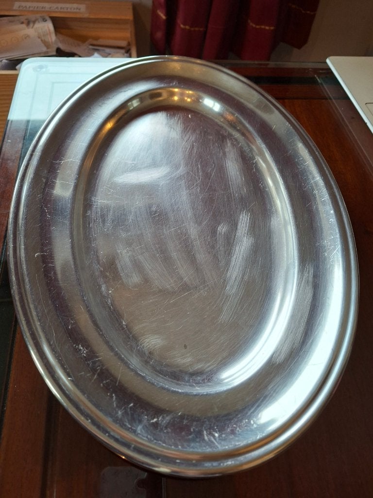 Grand plat de service ovale Wiskemann – 41 x 28 cm – vintage, Ophalen, Gebruikt, Metaal, Ovaal