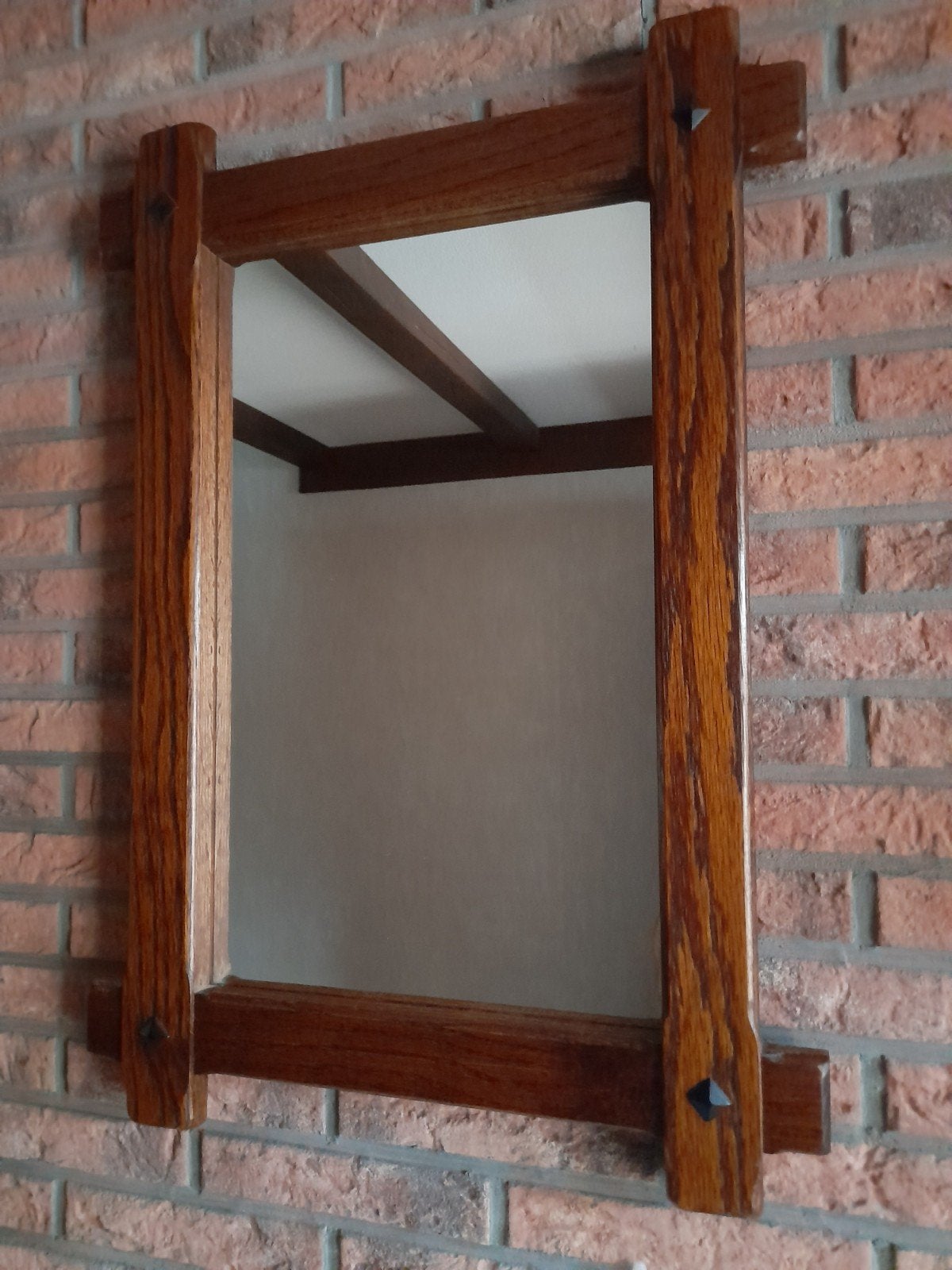 mooie spiegel met eiken kader, vintage, Ophalen, Rechthoekig, Minder dan 50 cm, Minder dan 100 cm