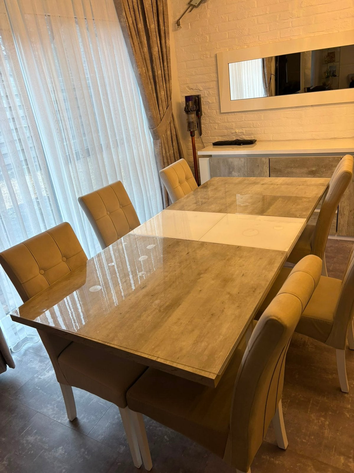 Complete eet- en woonkamer set (zonder spiegel), Huis en Inrichting, Ophalen, Zo goed als nieuw, 4 tot 6 stoelen