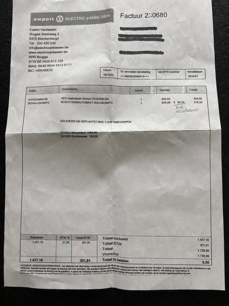 Aeg Vaatwas inbouw - 2023, Elektronische apparatuur, Vaatwasmachines, Ophalen, Gebruikt, Inbouw