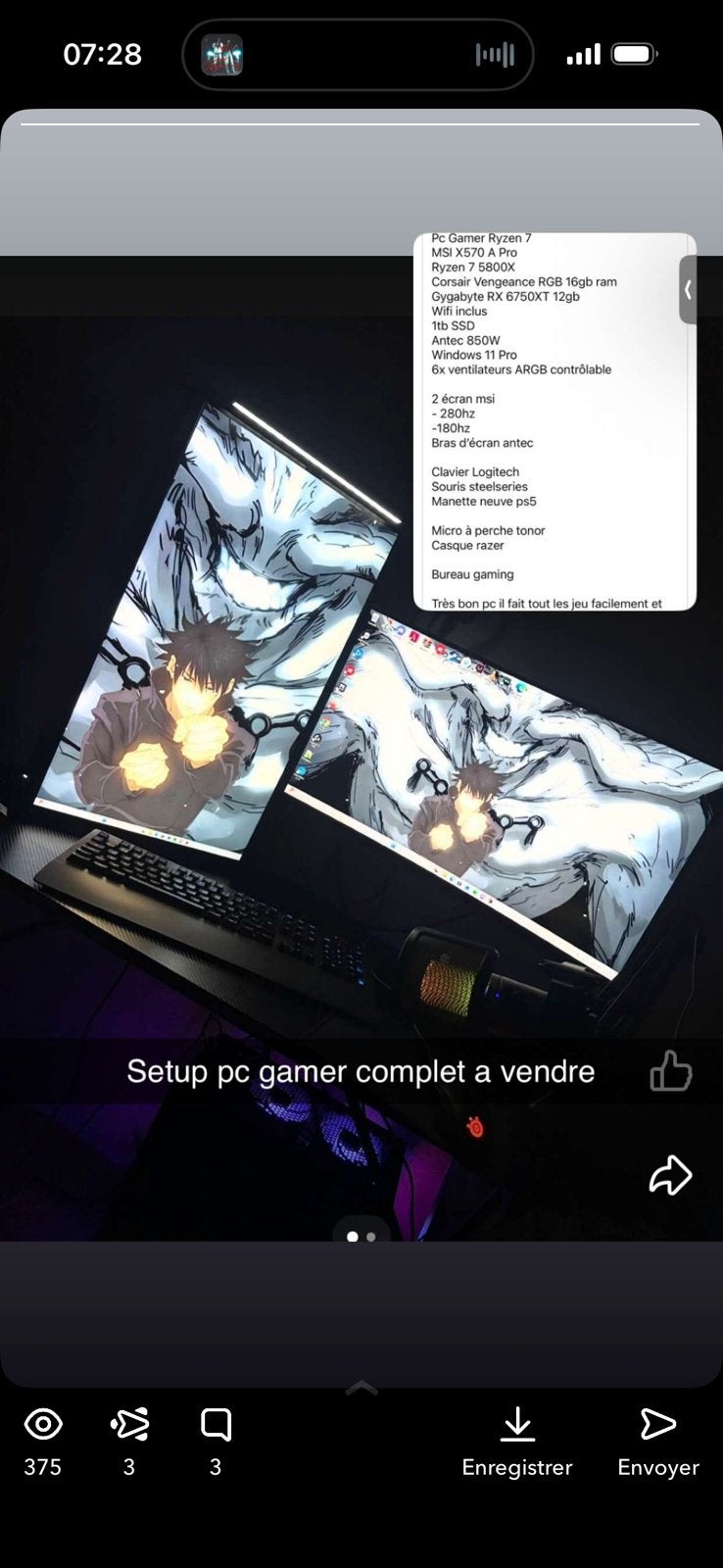 Setup pc gamer complet, Computers en Software, Desktop Pc's, Ophalen, Zo goed als nieuw