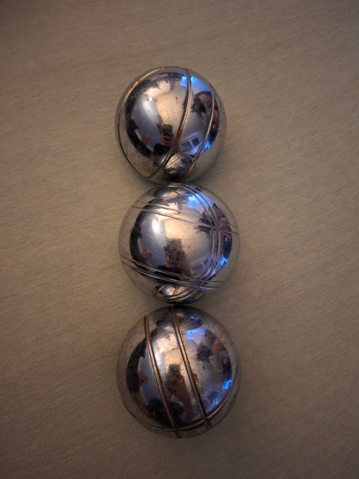 Lot de 3 boules de pétanque et sac original, Enlèvement, Utilisé