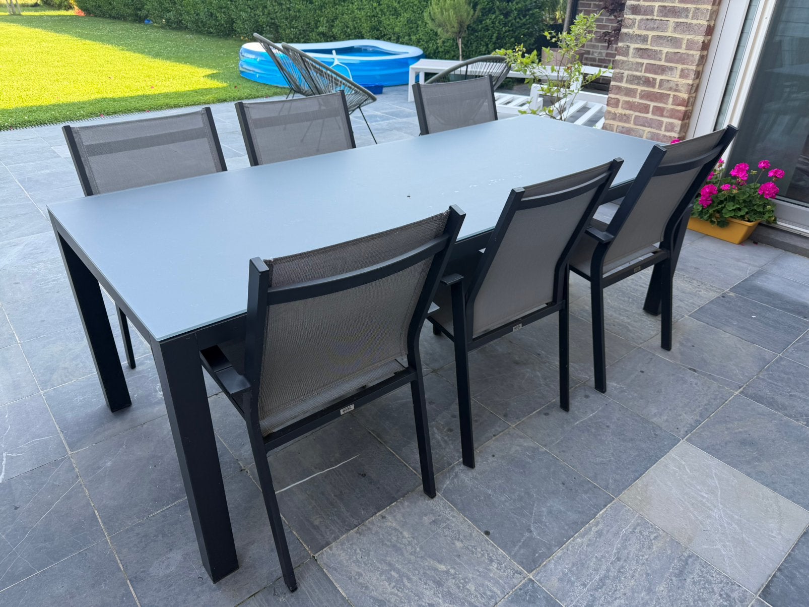 Bristol tuintafelset 220x92 cm - 11 stoelen - 6 stoelkussens, Ophalen, Zo goed als nieuw