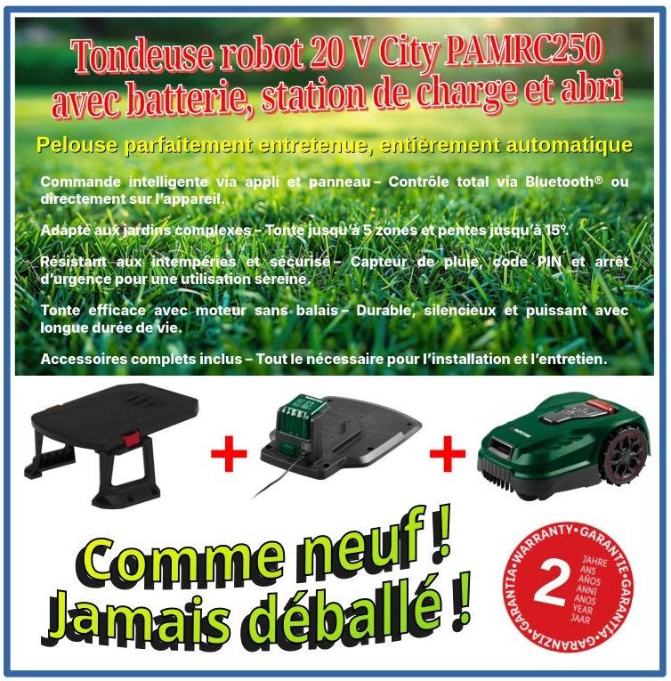 ROBOT TONDEUSE, Jardin & Terrasse, Tondeuses robotisées, Enlèvement, Neuf, Parkside, Avec capteur de pluie