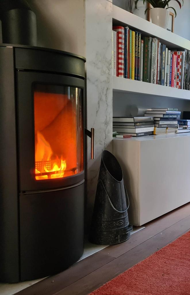 Houtkachel met pelletkorf, in goede staat., Huis en Inrichting, Kachels, Ophalen, Gebruikt, Hout, Houtkachel