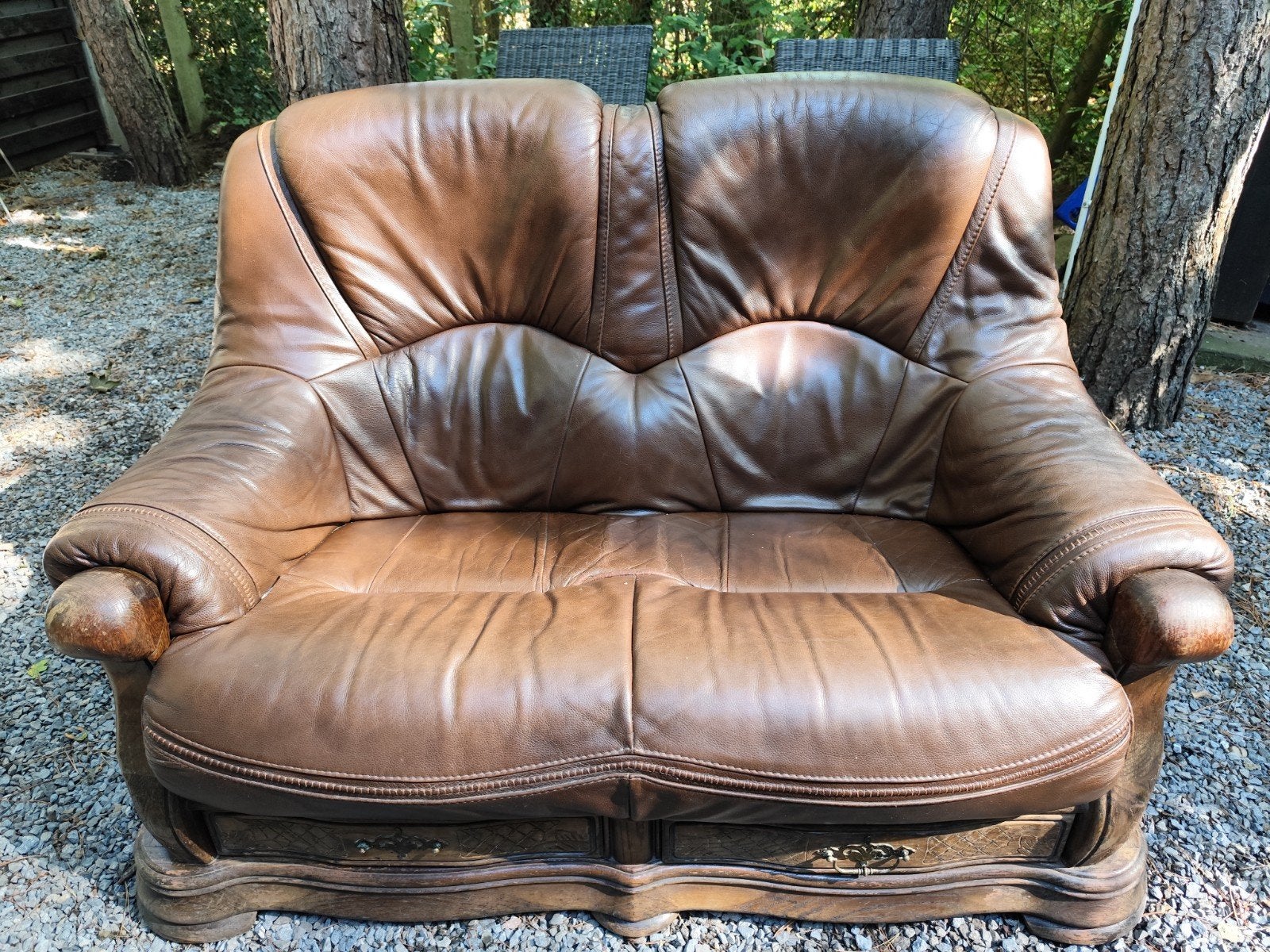 lederen 2 zit salon, Huis en Inrichting, Ophalen, 150 tot 200 cm, Tweepersoons, Zo goed als nieuw