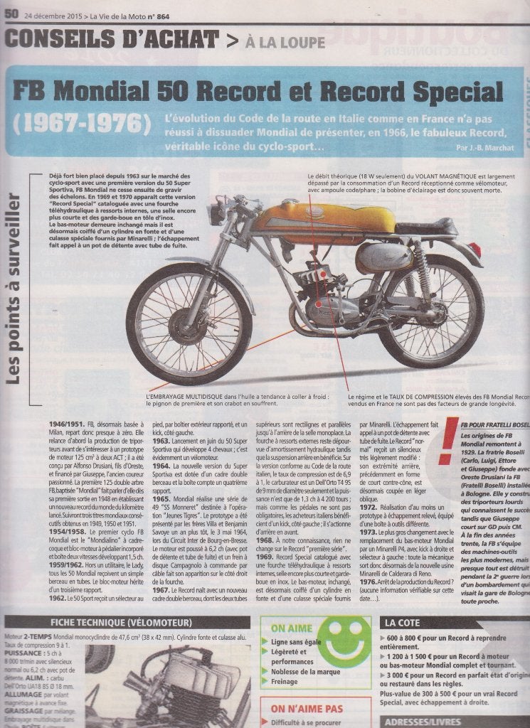 Cyclomoteur Sport FB 50 Mondial Record collection, Envoi, Utilisé