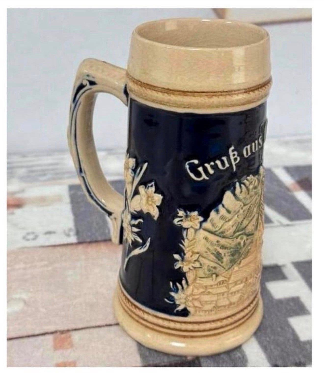 Chope à bière allemande vintage en grès Royal Palm Antiques, Collections, Enlèvement ou Envoi, Comme neuf, Chope(s), Palm