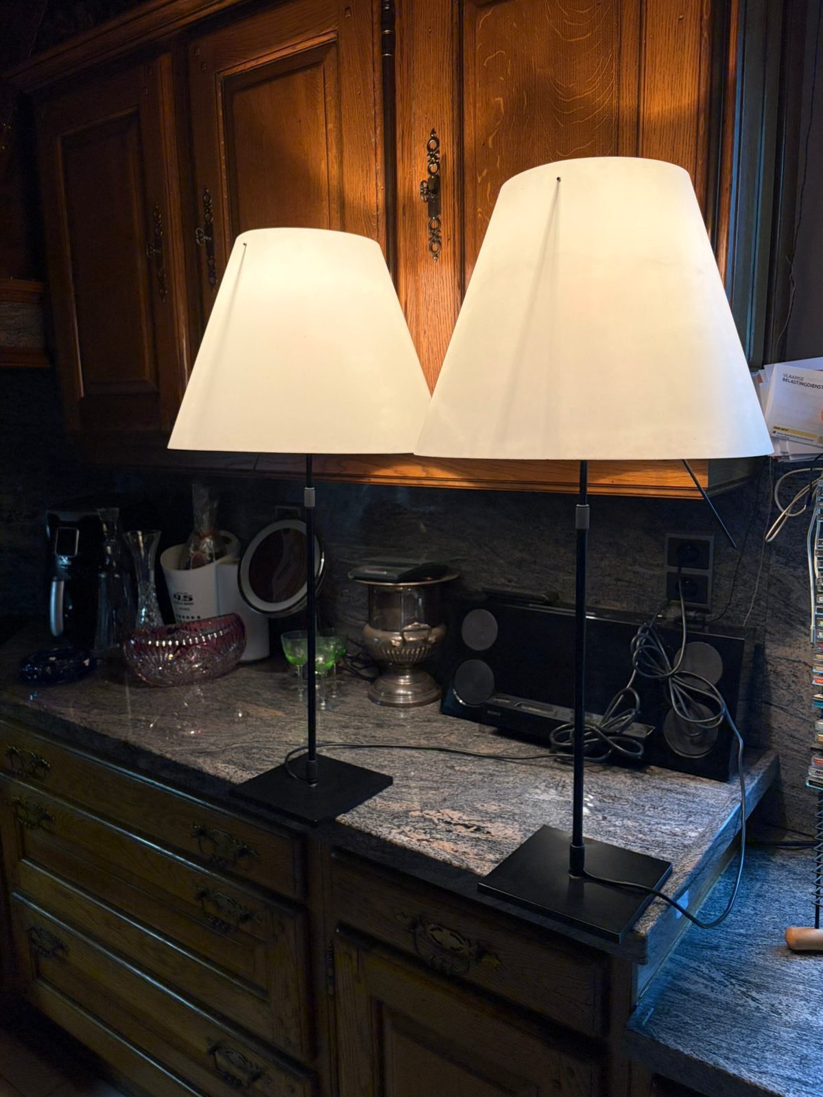 2 design lampen Luceplan Constanza D13, Ophalen, Zo goed als nieuw, Verstelbaar, Design