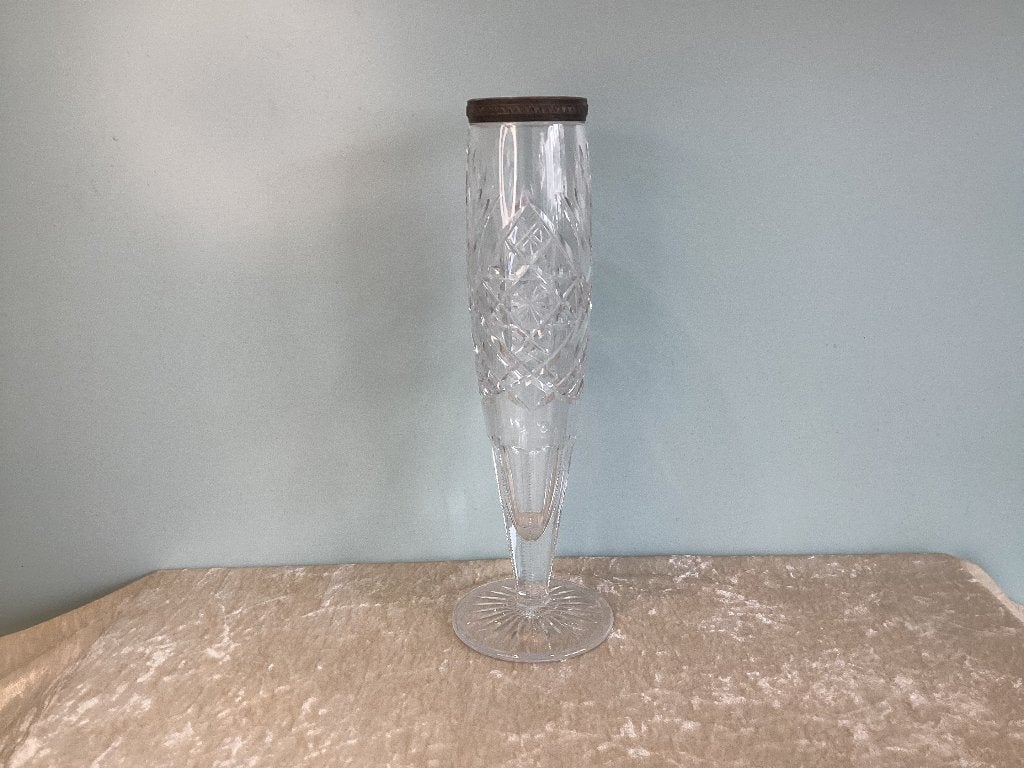 Vaas in kristal met zilveren rand. VSL041/C., Antiek en Kunst, Ophalen