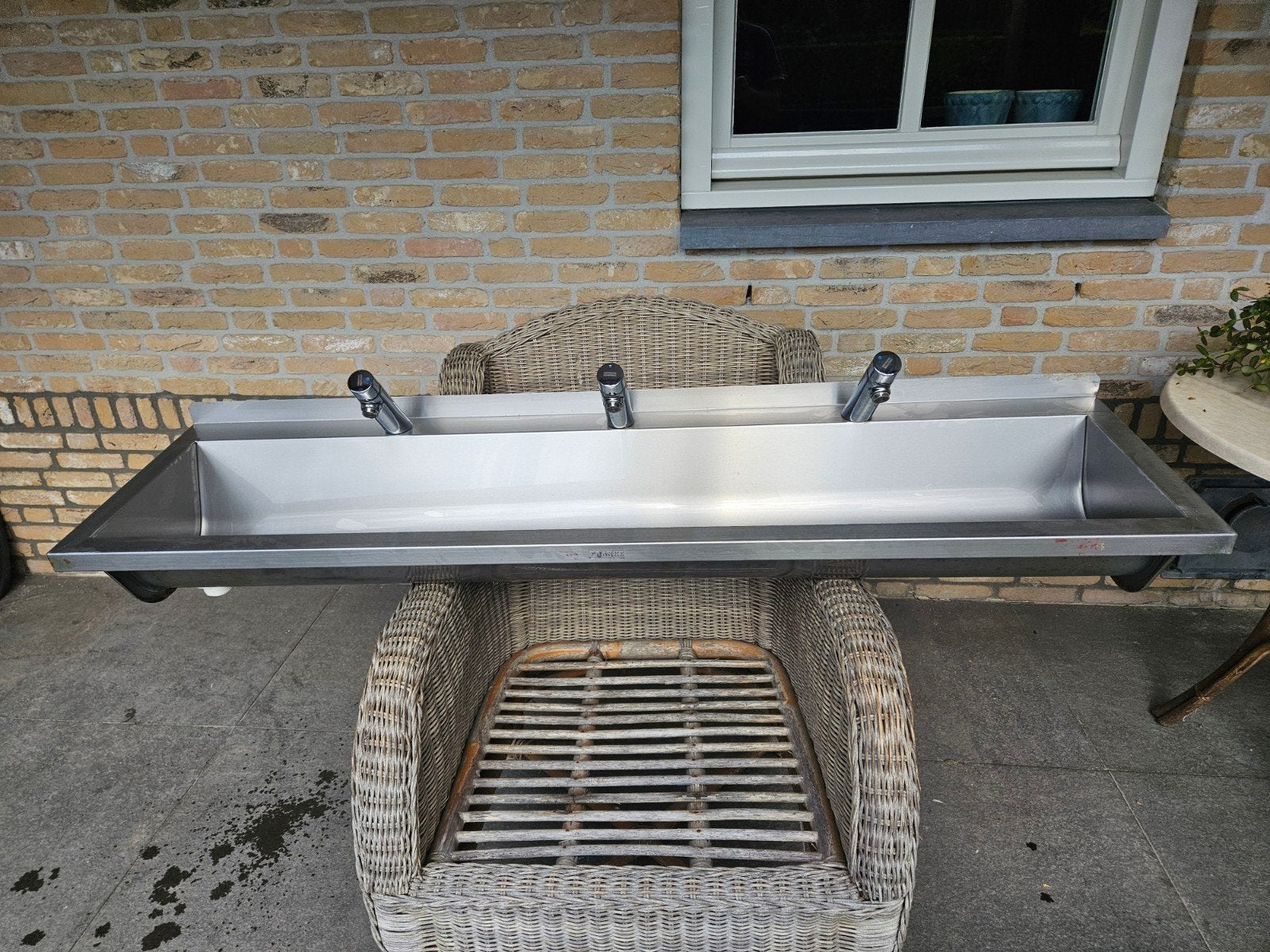 wasbak/wastrog/spoelbak Inox merk Franke 1.50 m 3 kranen, Doe-het-zelf en Bouw, Ophalen, Zo goed als nieuw, Inox, Wastafel