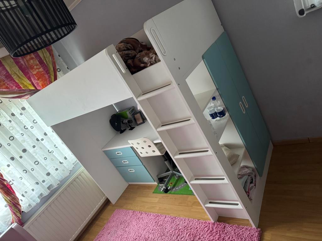 IKEA SMÅSTAD hoogslaper klerenkast+matras+bureau+bureaustoel, Kinderen en Baby's, Ophalen, Zo goed als nieuw, Hoogslaper