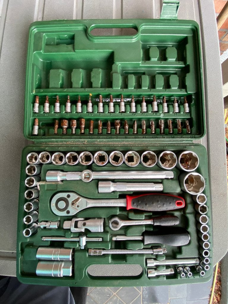 doos dopsleutels/ratelsleutels 1/2" & 1/4", Ophalen, Gebruikt, Sleutel/ratel