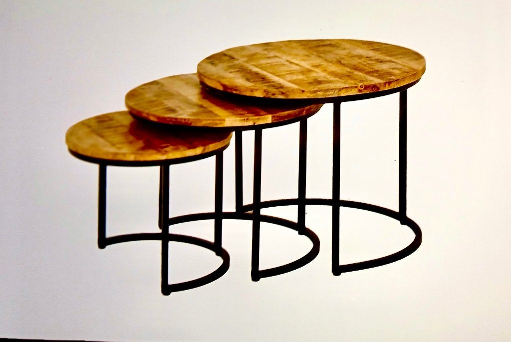 Table basse - ronde - bois de manguier massif - 3 pièces ., Maison & Meubles, Tables | Tables de salon, Comme neuf, 50 – 75, 50 à 100 cm